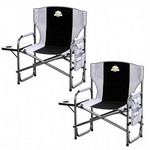 Oversized Heavy Duty Camping Chairs (Light Gray & Black 600lbs / Twin Pack)
