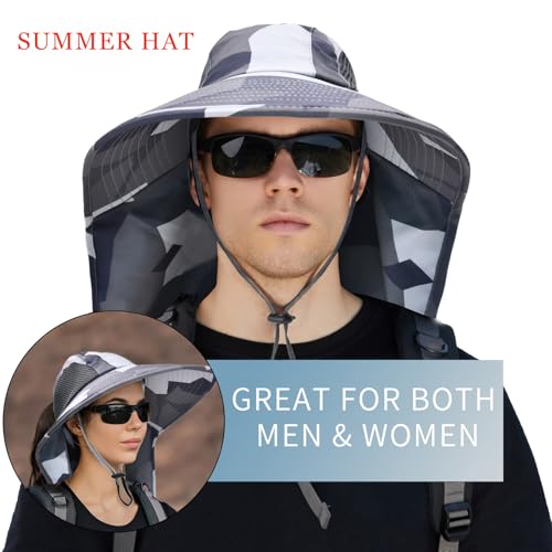 Sun Hat for Men Women with Neck Flap (6 3/4-6 7/8 / 1pack-grey Camo)