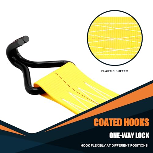 6 Pack 2 inch Ratchet Straps Heavy Duty J Hook 2 in x 15ft with Strong Ratcheting (Yellow)