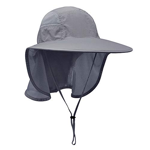 Unisex Outdoor Activities UV Protecting Sun Hats with Neck Flap Black Grey (One Size / Black-grey)