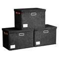 15" Fabric Storage Box with Lids (Black / Medium-3 Pack)