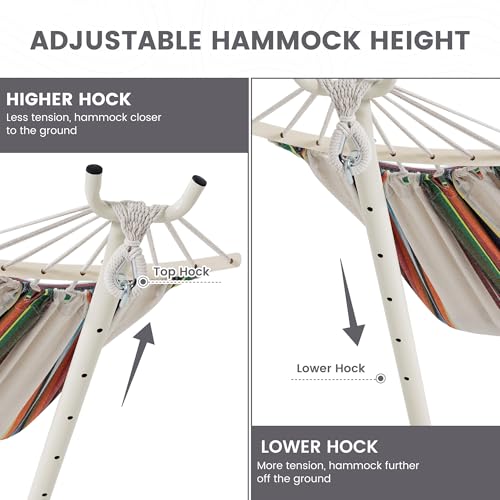 LazyDaze Hammocks Double Hammock with Stand (White Frame- Rainbow)