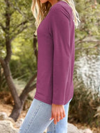Long Sleeve Shirts for Women Casual Crewneck Tops Basic Tees (Large / 01purple)