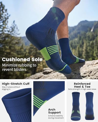3 Pairs Running Compression Socks for Men & Women Crew Socks with Cushion (X-Large / Black+white+navy(3 Pairs))