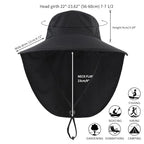 Outdoor UPF50+ Sun Hat Wide Brim Mesh Fishing Hat with Neck Flap (Large-X-Large / Black)