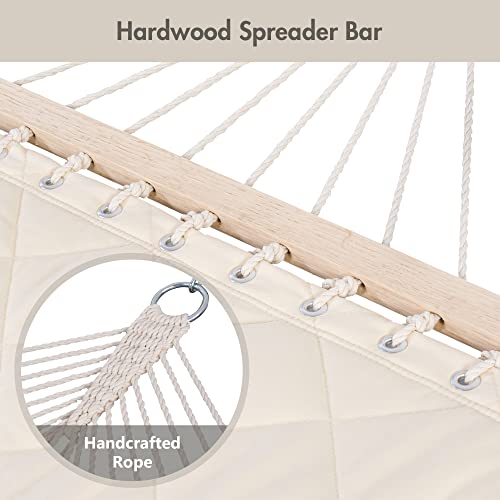 Heavy Duty Hammock with Spreader Bars and Detachable Pillow (2 Person Without Stand / Cream)