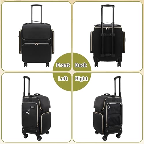 Hairstylist Traveling Case with 4 Clear Travel Makeup Bags Set (Black-with 4 Clear Bags / XL)