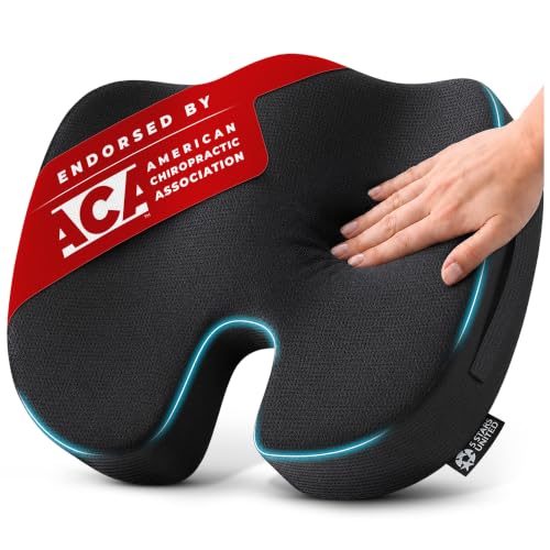 Seat Cushion Memory Foam Chair Cushion for Tailbone Pain Relief (Black / Large)