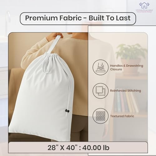 LFH Home Cotton Rich Canvas Extra Large Laundry Bag with Handle (28”x40” / White)