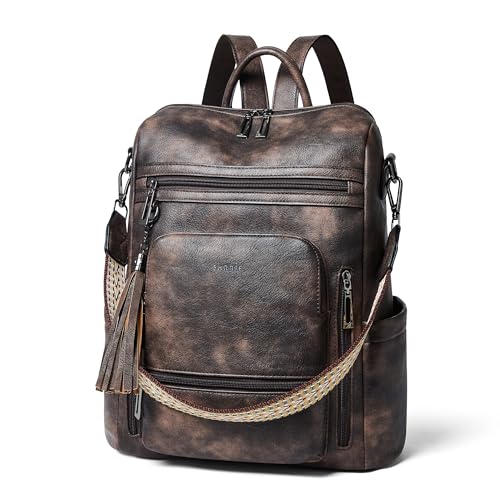 Vegan Leather Laptop Backpack for Women 15.6 inch Work Backpack Fashion Travel Backpack Purse for Travel College Work (1 Two-toned Coffee)