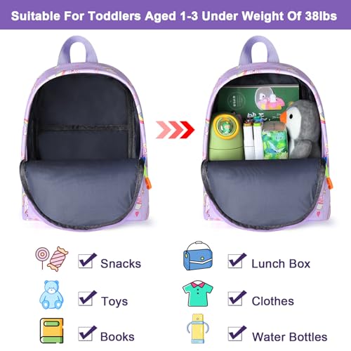 Toddler Harness Backpack Leash (Purple Colorful/Unicorn, Purple Link)