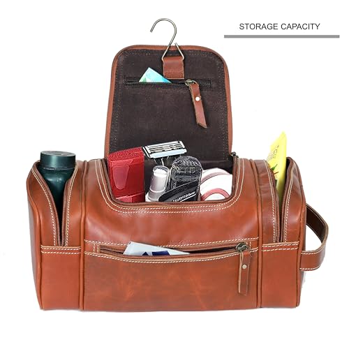 Leather Toiletry Bag for Men (Tan Brown / Men's Toiletry Bag)