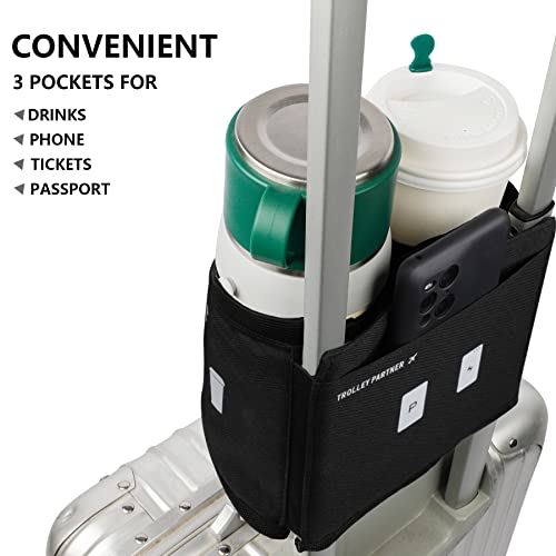 Luggage Travel Cup Holder Free Hand Drink Carrier (No Hook & Loop: Black)