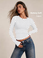 Womens Long Sleeve Shirts Basic Compression Tops White Dots M (Medium / White Dots)