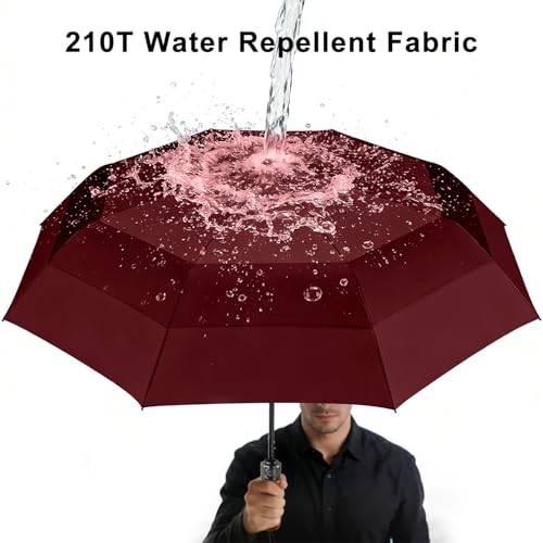 Big Golf Umbrella Folding Windproof Portable Compact Auto Open for Women (07.Wine Red)
