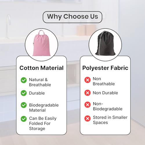 LFH Home Large Premium Cotton Rich Canvas Laundry Bag with Drawstring and Handles Heavy Duty (28"x40" (Pack of 6) / Pink)