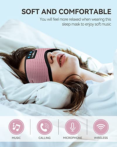 Sleep Headphones Bluetooth 5.4 Sleep Mask with HD Sound (Rose Pink)