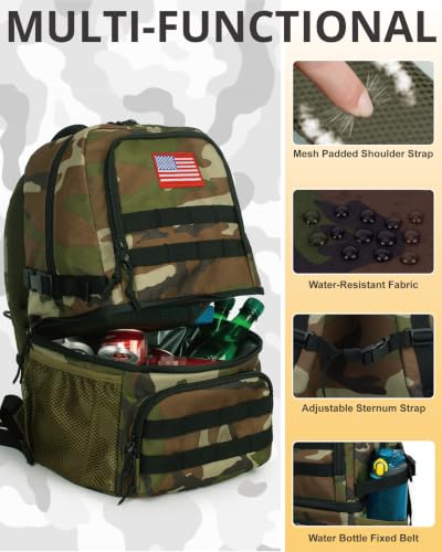 Tactical Double Deck Cooler Backpack for Men (Camo Green / Large)