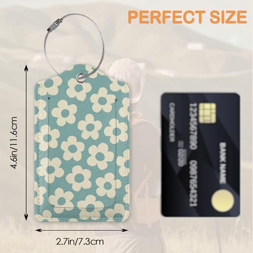 Vintage Cream Daisy 3 Pack PU Leahter Luggage Tag with Stainless Steel Loop (Vintage Cream Daisy)