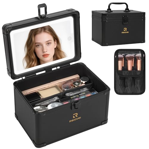Travel Small Makeup Bag With LED Mirror in 3 (01-Black / 0-Smaller)