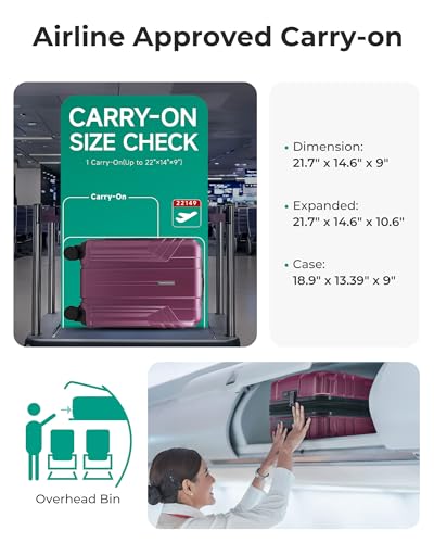 Expandable Carry On Luggage 22x14x9 Airline Approved (Expandable Carry On 20 Inch / Purplish Red)
