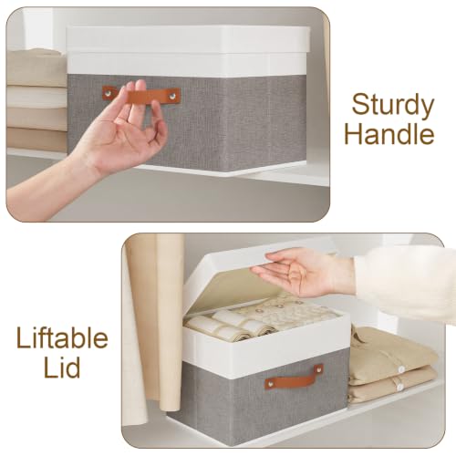 Storage Bins with Lids (13x9.1x7.9in(3-Pack) / White/Grey)