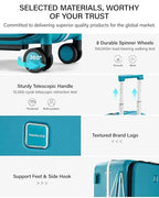24 Inch Top Opening Checked Luggage with Cup Holder and USB Ports (Caribbean Blue / 24 Inch Pro)