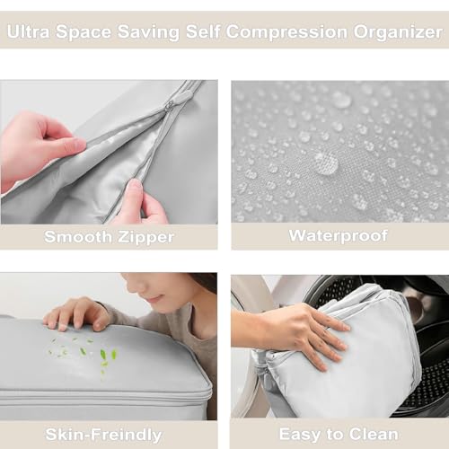 Ultra Space Saving Self Compression Organizer (Gray, X-Large, Thin Version, 1PC)