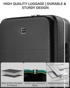 28 Inch Top Opening Checked Luggage with Cup Holder and USB Ports (Jet Black / 28 Inch Pro)