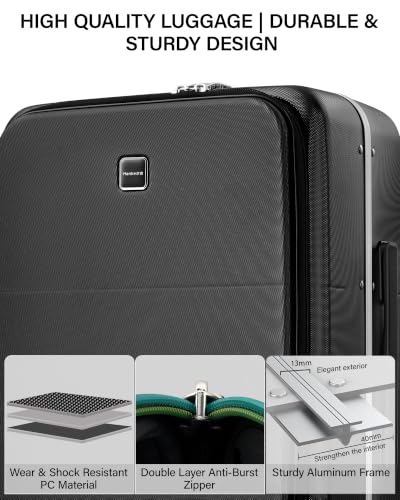 20 Inch Top Opening Carry On Luggage with Cup Holder and USB Ports (Jet Black / 20 Inch Pro)