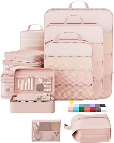 10 Set Compression Packing Cubes for Travel Essentials (Beige(Makeup Bag) / 10 set)