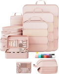 10 Set Compression Packing Cubes for Travel Essentials (Beige(Makeup Bag) / 10 set)