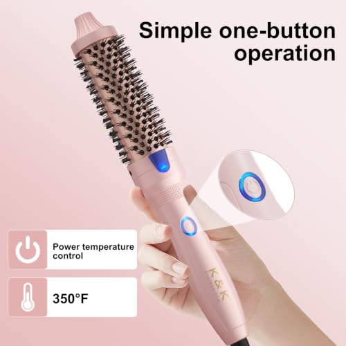 1.25 Inch Heated Curling Brush with Ceramic Tourmaline Ionic Technology (Gradient Pink)