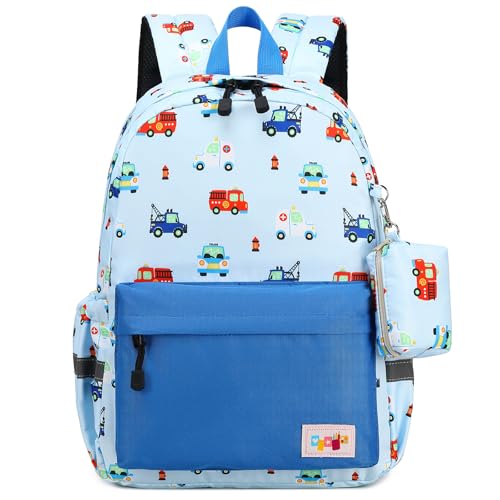 Lightweight Waterproof Toddler Backpack Boys Rescue Vehicle Blue (Colorful Rescue Vehicles Light Blue)
