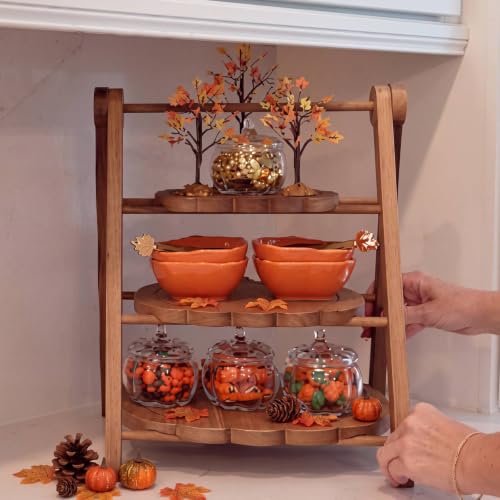 3 Tier Pumpkin Serving Trays Wooden Shaped Pumpkin Platters 12'' 10'' 8'' Charcuterie Plate Board Reusable Party Serving Plate for Halloween Fall Party Decoration (Pumpkin)
