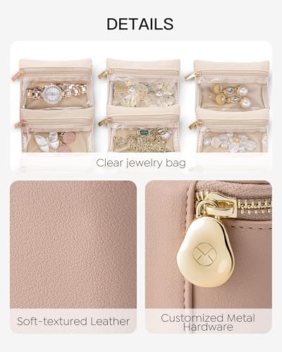 Jewelry Travel Case with Clear 6 Velvet Bags (6PCS-Khaki)