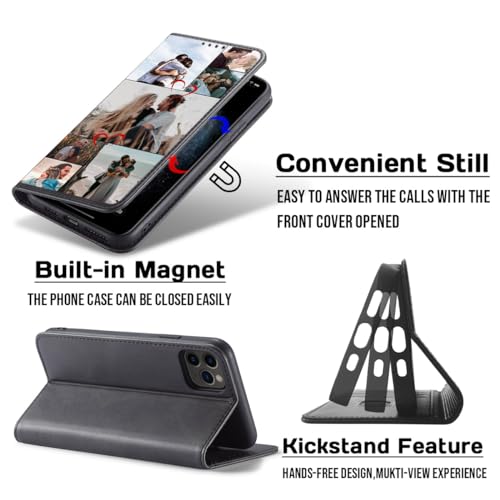 Custom Flip Wallet Phone Case for iPhone 17 Air 16 15 14 Pro Max 13 12 Mini 11 Plus X XS Max XR 8 7 SE 2022 2020 (Black-I)