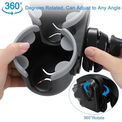 Stroller Cup Holder with Phone Holder (Double Holder-Grey)