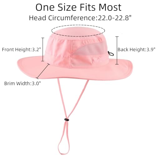 UPF 50+ Wide Brim Bucket Hat for Women Outdoor Quick Dry Safari Sun Hat Breathable UV Protection Fishing Hats Pink (Large / Pink)
