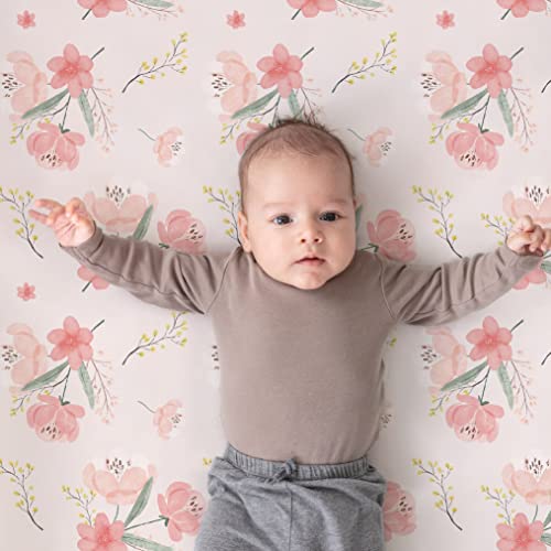 Pack n Play Stretchy Fitted Playard Sheet Set BROLEX 2 Pack Portable Mini Crib Sheets (Pink Blossom / 38X26 Inch)