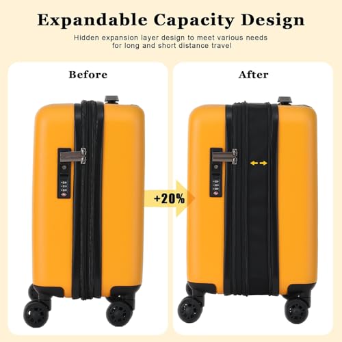 Expandable 16 Inch Underseat Carry On Luggage Airline Approved (Orange / 16 Inch Underseat EXT)