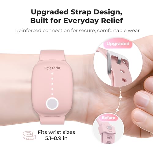 Fashion FDA Cleared Relieve Nausea Electrode Stimulator Morning Sickness Motion Travel Sickness Vomit Relief Rechargeable No Gel Drug Free Wrist Bands Without Side Effects (Pink)
