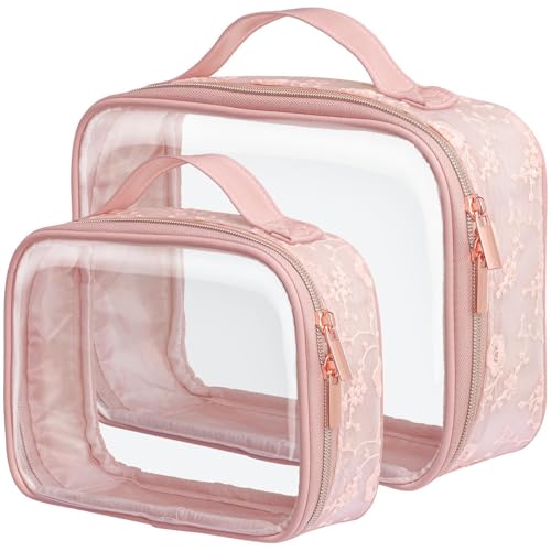 Clear Makeup Bag Travel (Beautiful Pink / Fashion/Texture Series (1 Large 1 Medium))