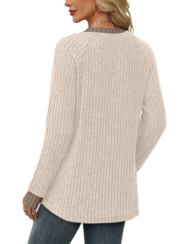Long Sleeve Shirts for Women Tunic Tops for Women Loose Fit Dressy Casual Fall Clothes 2026 Trendy Sweaters Soft Comfy Basic Layering Cream L (Large / 04-apricot)