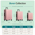 Boren Expandable Hardside Rugged Travel Luggage with 8 Spinner Wheels (2-Piece Set, USB Port in Carry-On / Pink)