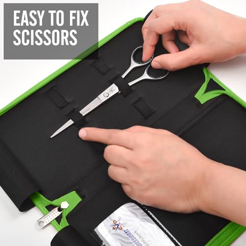 Leather 5 Scissor & Shear Storage Case for Hairstylist (Green)