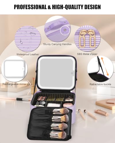 Travel Makeup Bag with LED Mirror for Girls (Purple / 1-Small)