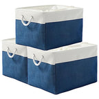 Organization and Storage Basket for Shelves (White & Blue / 3PCS/Extra Jumbo - 20.5Lx15.7Wx13.8H)
