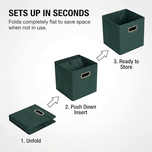 Foldable Fabric Storage Cubes 6 (Dark Green / 11” L x 11” W x 11” H)