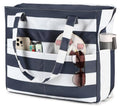 Waterproof Beach Tote Pool Bags for Women Ladies Extra Large Gym Tote Carry On Bag With Wet Compartment for Weekender Travel (Blue Grey Stripes)